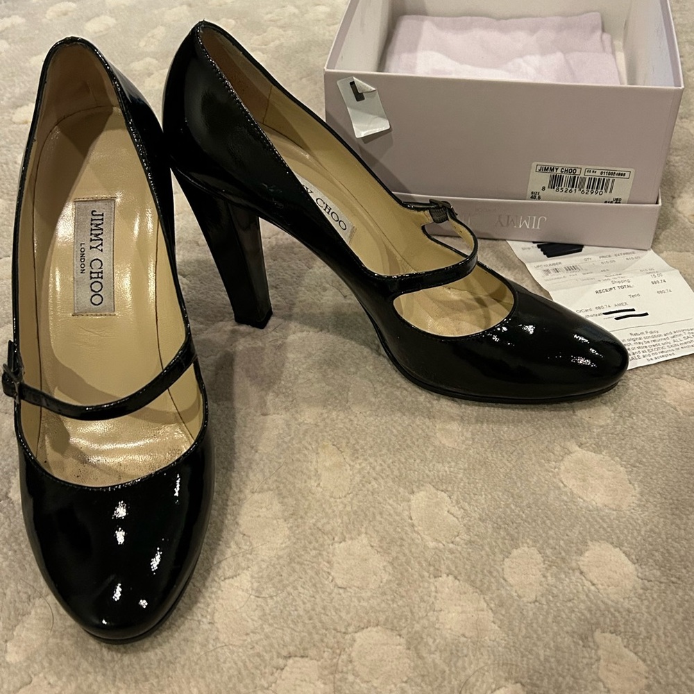 Jimmy Choo Mary Jane’s black patent leather. Size 40.5 Worn only a few times.